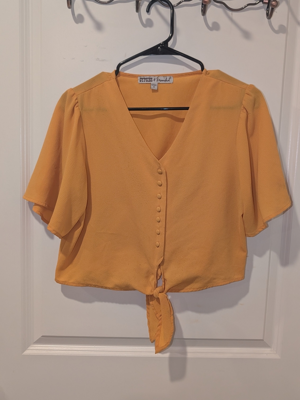 Gypsies & Moondust Yellow Tie-Front V-Neck Blouse